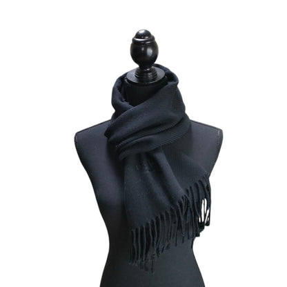 Prada Prada Wool Logo Embroidered Fringe Scarf/Stole In Black