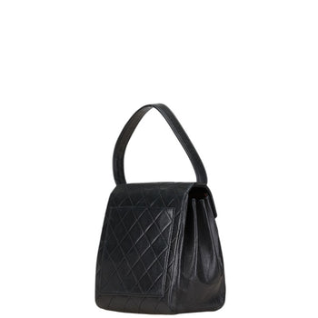 Chanel Matelasse Coco Mark Handbag Tote Bag Black Lambskin