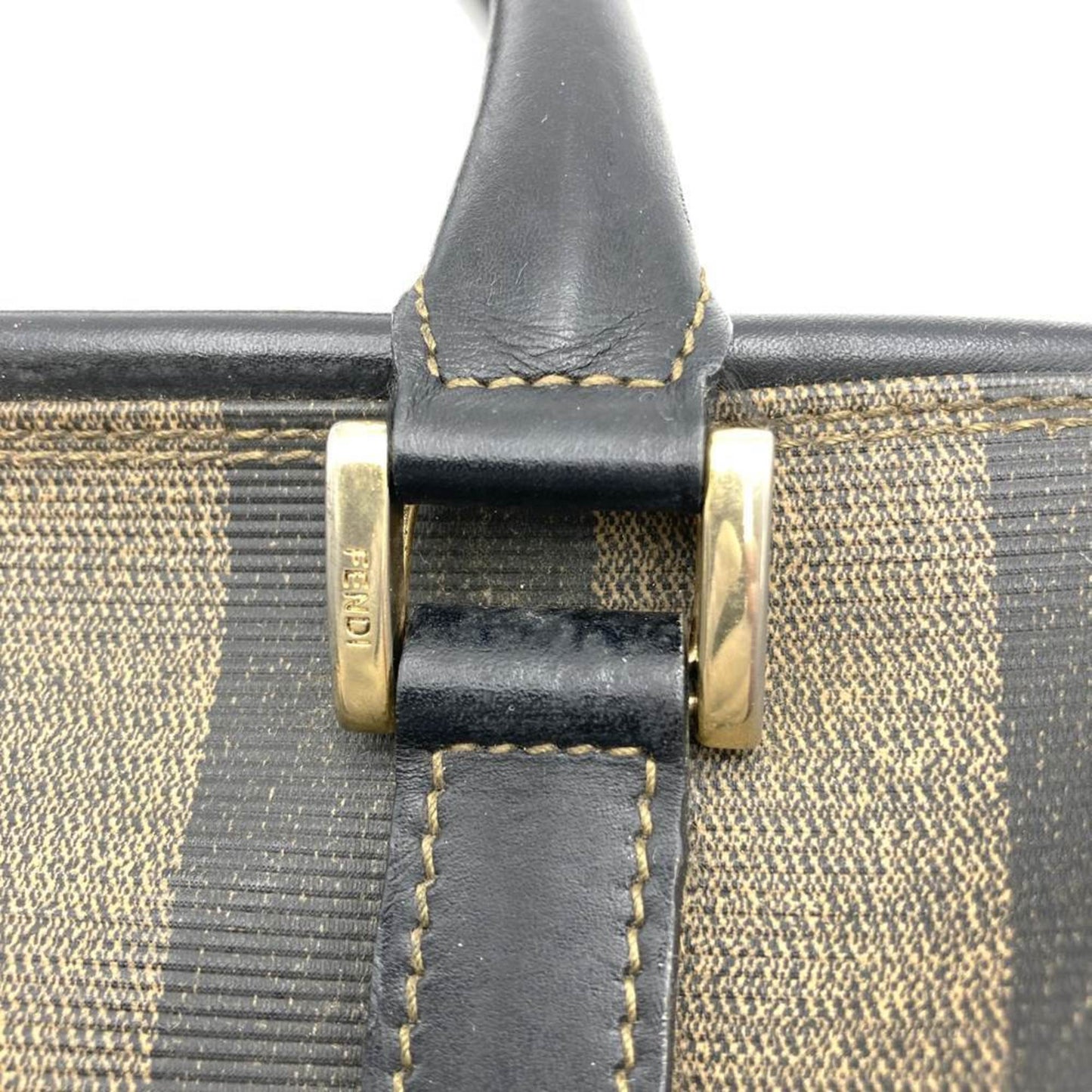 Fendi 259022 Boston Bag Handbag Black Brown Leather
