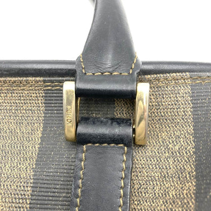 Fendi 259022 Boston Bag Handbag Black Brown Leather