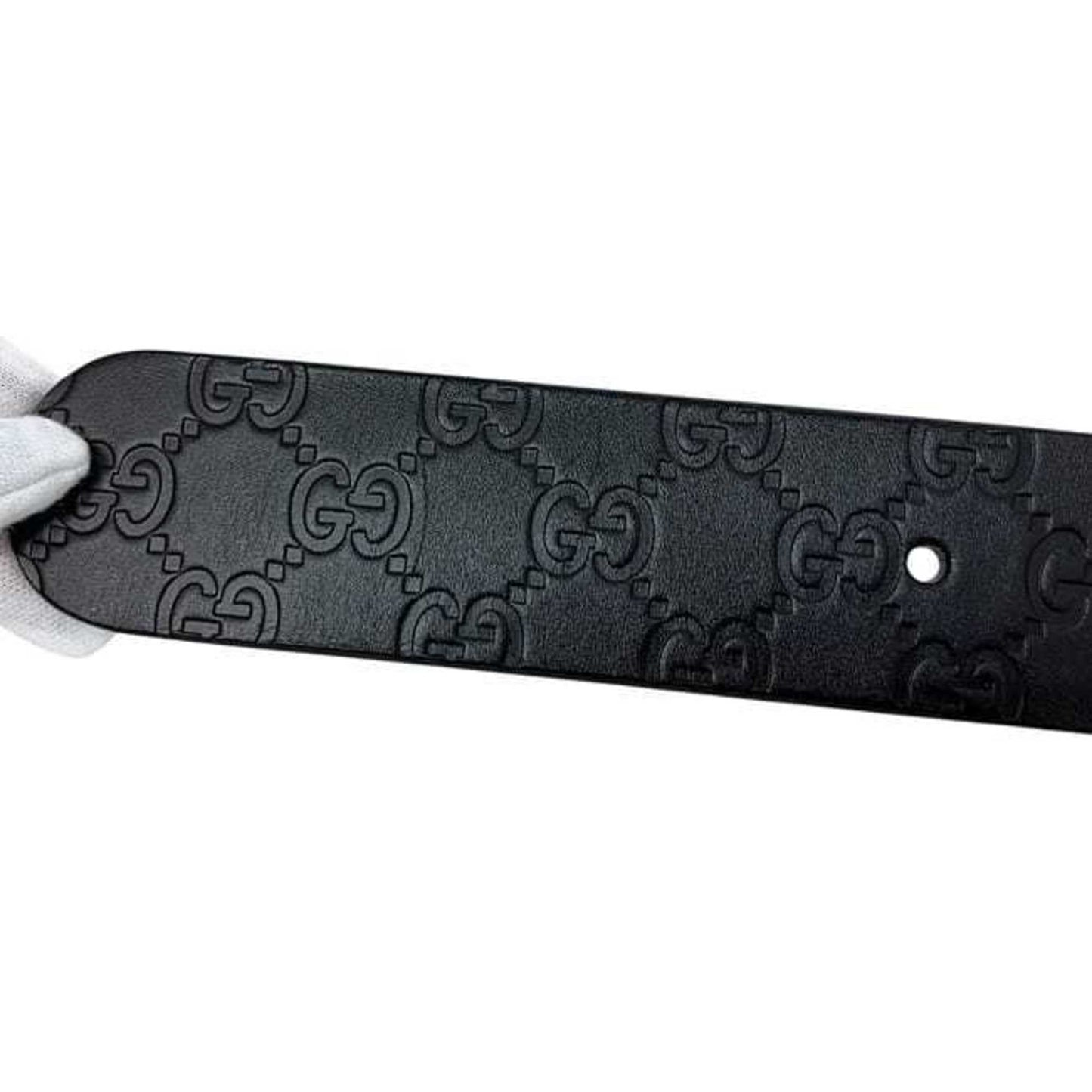 Gucci Belt Ec-24402 Black Striped 211362 479610 90 36 Waist 90Cm Leather Gucci Gg Embossed