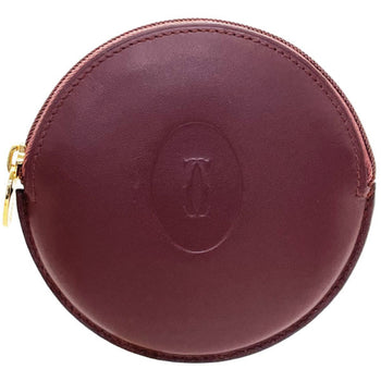 Cartier Coin Case Must Line Purse Leather Bordeaux Wine Red Maroon 2C Round Tt-13613