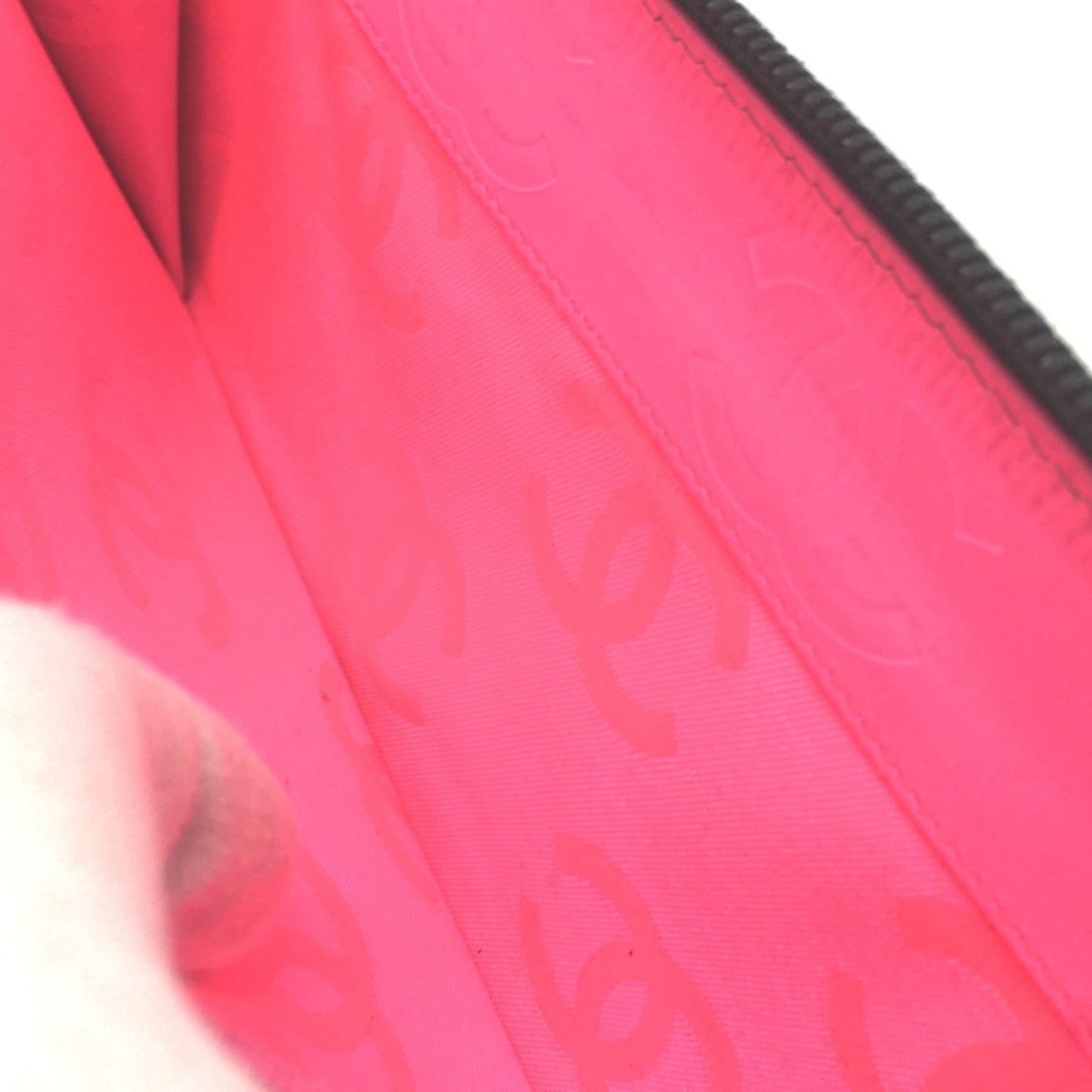 Chanel A26710 Cambon Line Zip Around Long Wallet Black X Pink