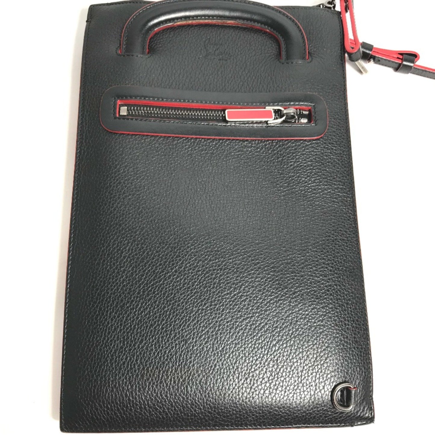 Christian Louboutin Spike Studs Clutch Bag Hand Bag Crossbody Pochette Shoulder Bag Black Red