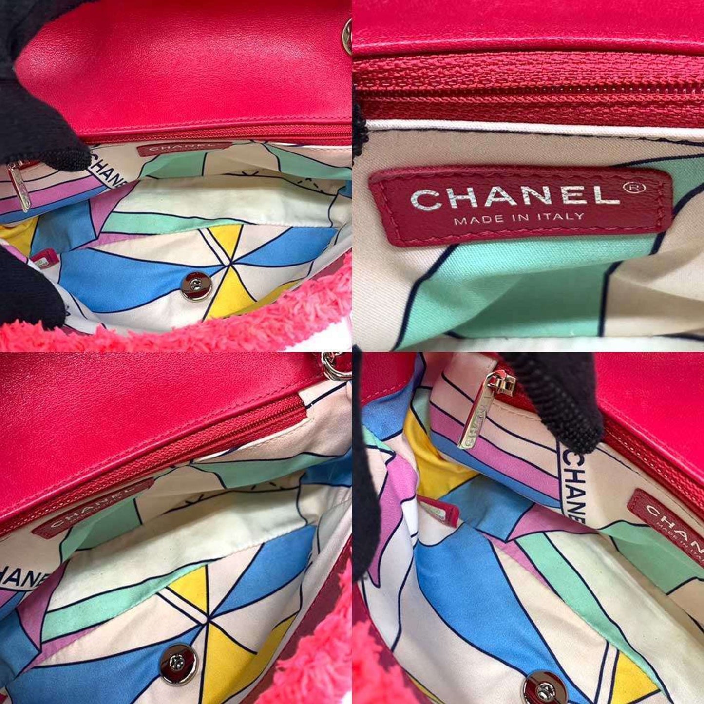 Chanel Chain Shoulder Bag Pink Neon Color Pochette 2Way Matelasse Pattern