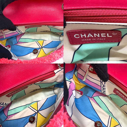 Chanel Chain Shoulder Bag Pink Neon Color Pochette 2Way Matelasse Pattern