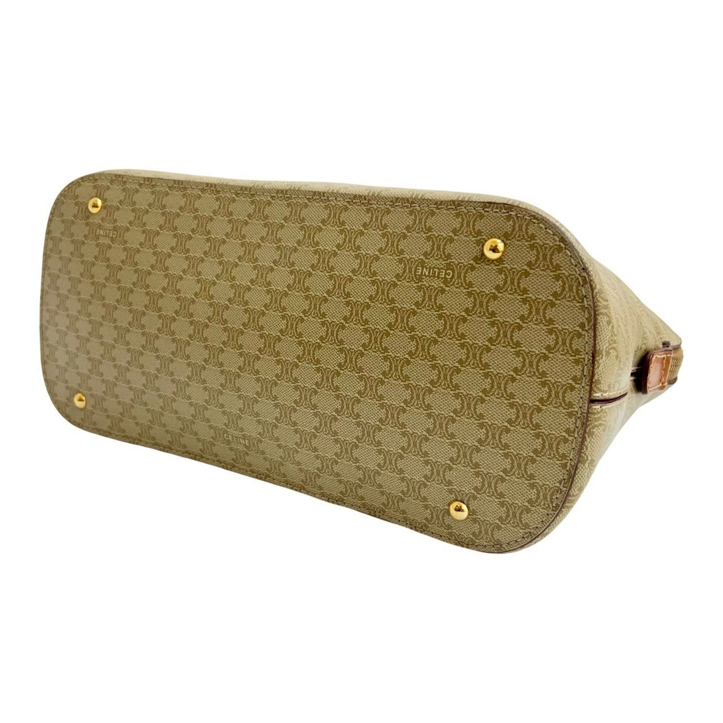 Celine Vintage Macadam Triomphe Logo Leather Handbag/Boston Bag In Beige