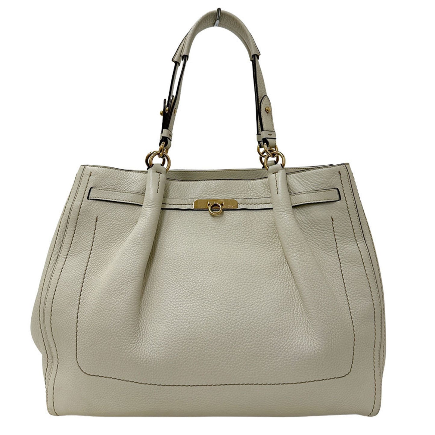 Salvatore Ferragamo Ferragamo Gancini Tote Bag In White Leather