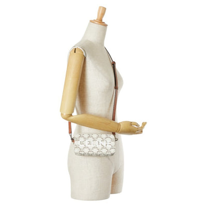 Celine Triomphe Horizontal Pouch Shoulder Bag White Brown Pvc Leather