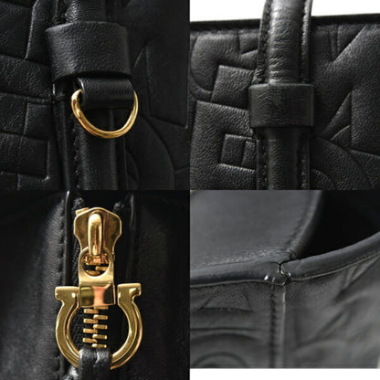 Salvatore Ferragamo Bonnie Shoulder Bag In Black Embossed Calfskin Leather (Re-21F963)