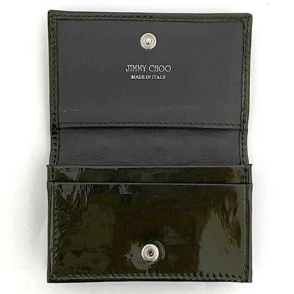 Jimmy Choo Business Card Case Ec-23889 Khaki Green Patent Leather Jimmy Choo Studded Star Design