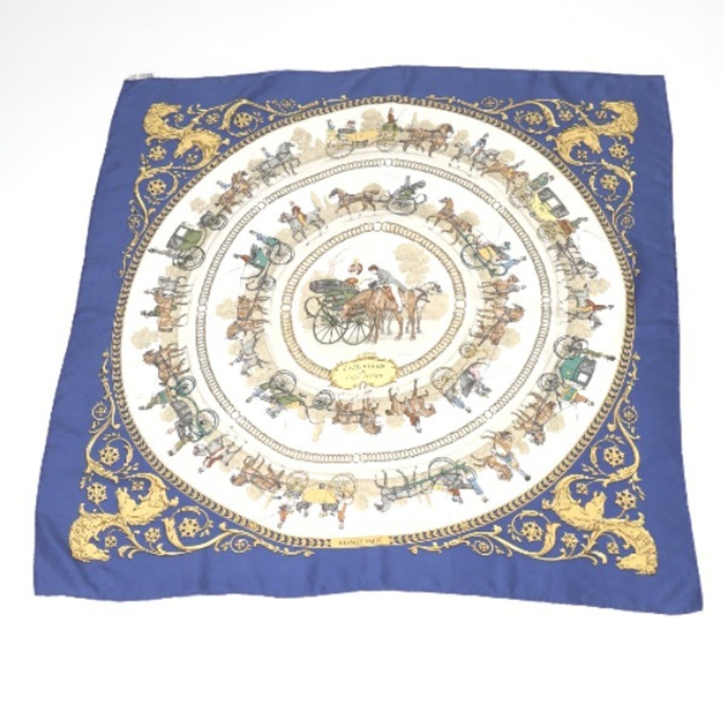 Hermes Scarf La Promenade De Longchamps Silk Carr 90 Blue