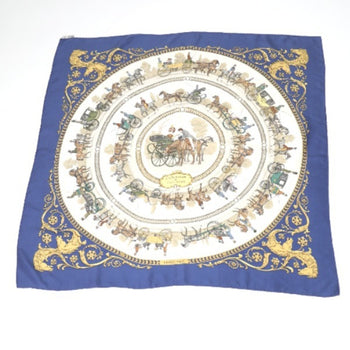 Hermes Scarf La Promenade De Longchamps Silk Carr 90 Blue