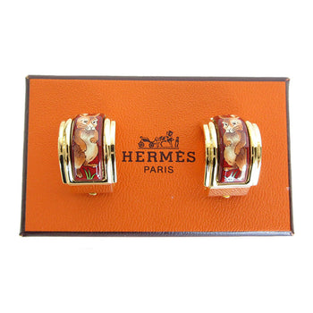 Herms Hermes Cloisonn Metal Earrings In Gold