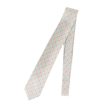 Hermes Herms H Mark Clover Horseshoe Silk Tie 6292 Ea Four-Leaf Gray