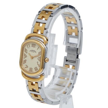 Herms Rallye Watch Ra1.240 Quartz Beige Dial Stainless Steel Plated