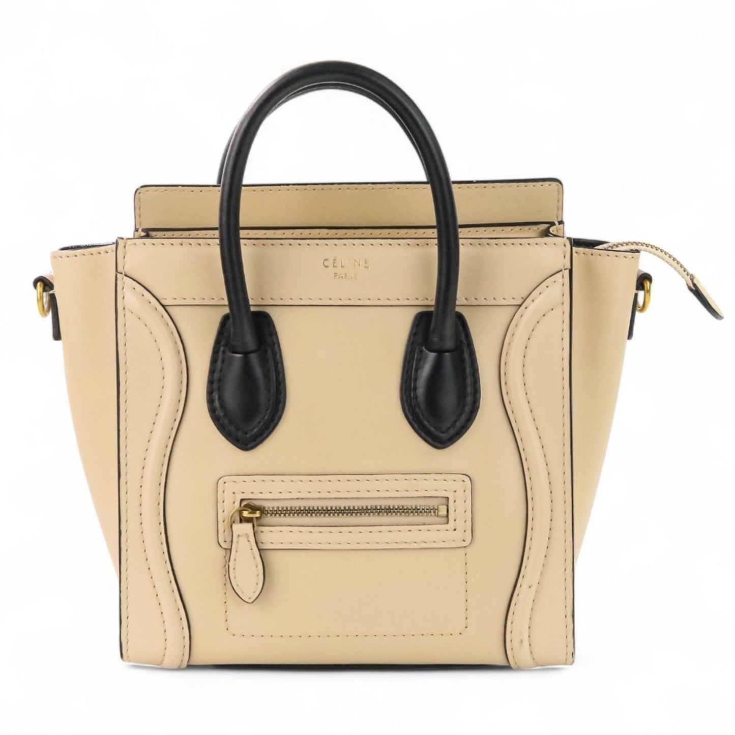 Celine Luggage Nano Shopper 2-Way Tote Bag/Shoulder Bag In Two-Tone Beige