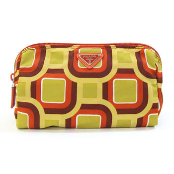 Prada Pouch Orange Light Green Nylon Leather Travel
