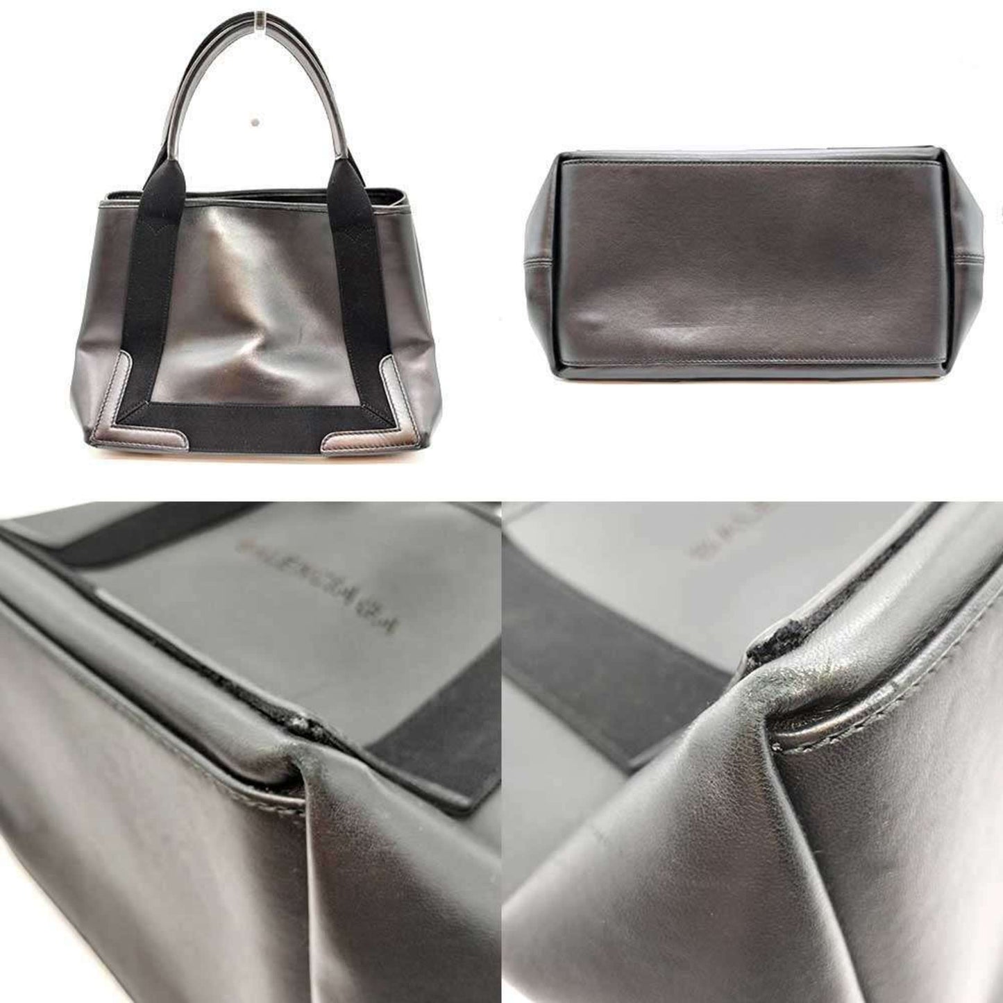 Balenciaga Navy Cabas S Size Black Leather Handbag Tote Bag Punching 339933
