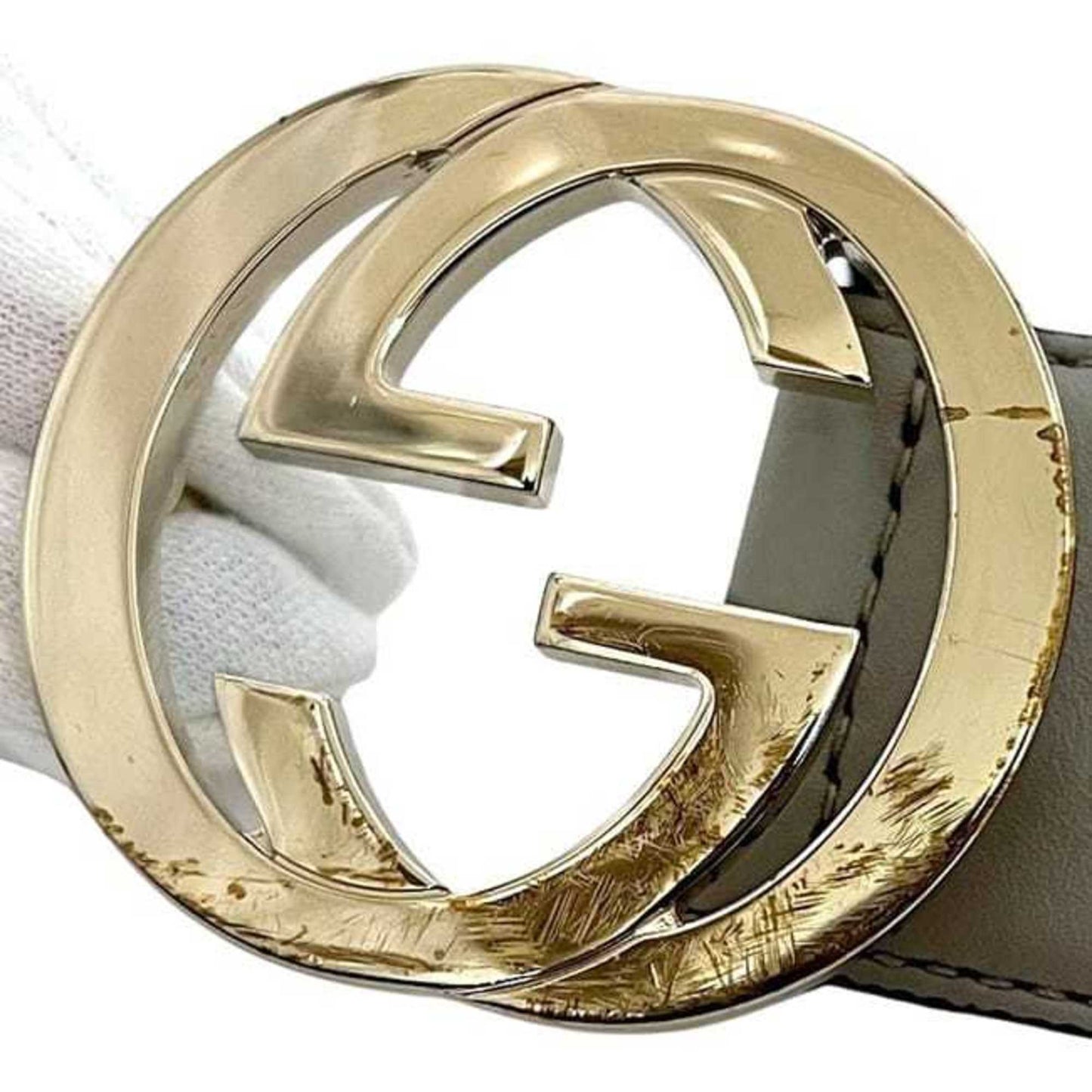 Gucci Belt Ec-24406 Gray Interlocking 546386 Ap00G 85 34 480199 Waist 90Cm Leather Gucci Gg Buckle