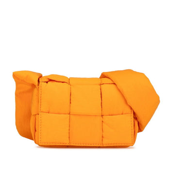 Bottega Veneta Maxi Intrecciato Padded Tech Cassette Shoulder Bag Orange Nylon