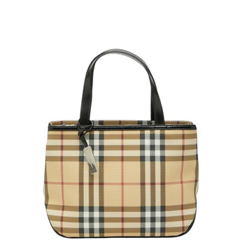 Burberry Nova Check Handbag Tote Bag Beige Black Leather