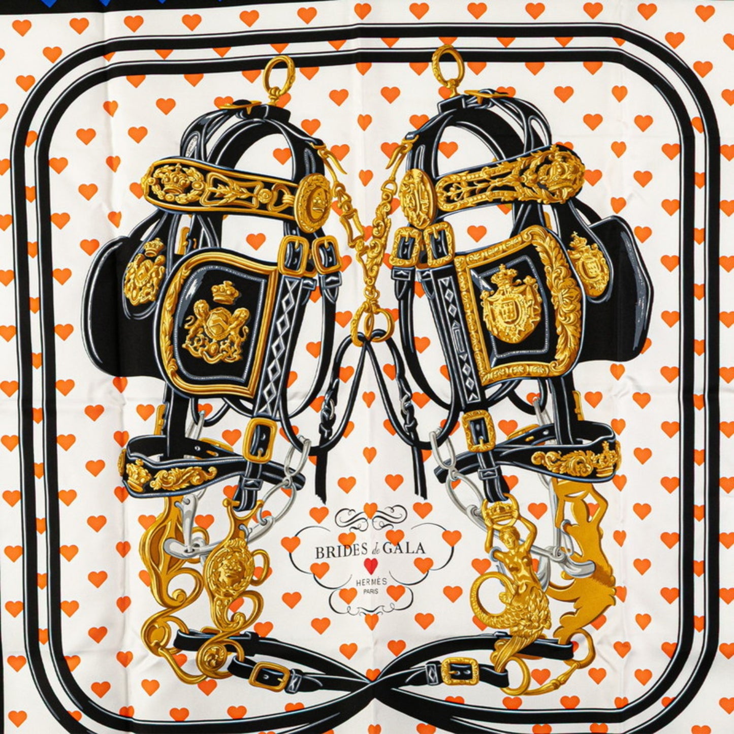 Herms Carr 90 Brides De Gala Love Ceremonial Bridle Scarf Muffler Black Multicolor Silk