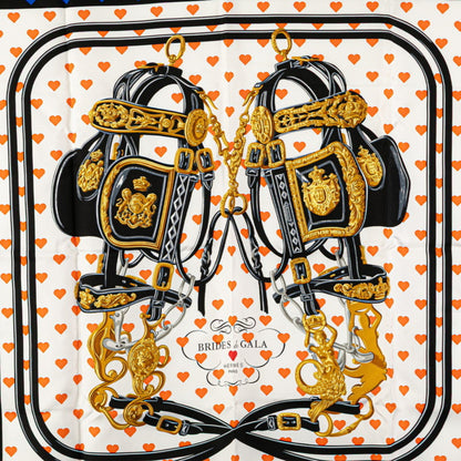 Herms Carr 90 Brides De Gala Love Ceremonial Bridle Scarf Muffler Black Multicolor Silk