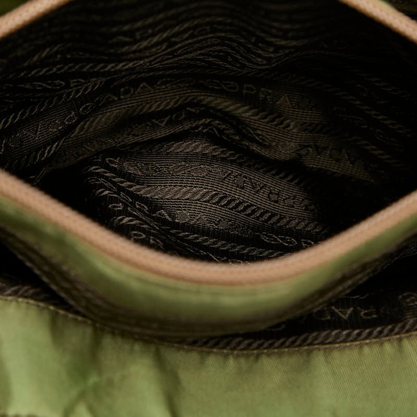 Prada Triangle Logo Plate Tote Bag Green Nylon