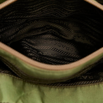 Prada Triangle Logo Plate Tote Bag Green Nylon