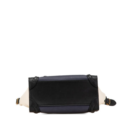 Celine Luggage Nano Shopper Tricolor Handbag Shoulder Bag 2Way Navy Black White Leather