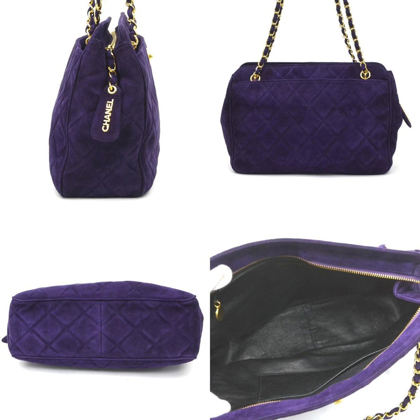 Chanel Shoulder Bag Suede Metal Purple Gold