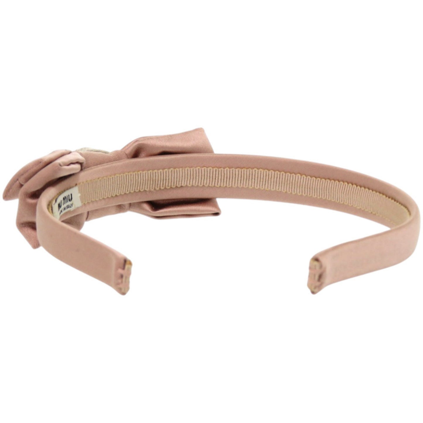 Miu Miu Miu Jeweled Ribbon Headband 04289 Satin Crystal Rayon F0770 Cammeo Pink Head Accessory 0464