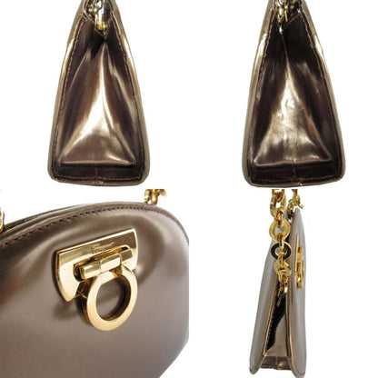 Salvatore Ferragamo Shoulder Bag Gancini Leather Bronze Gold