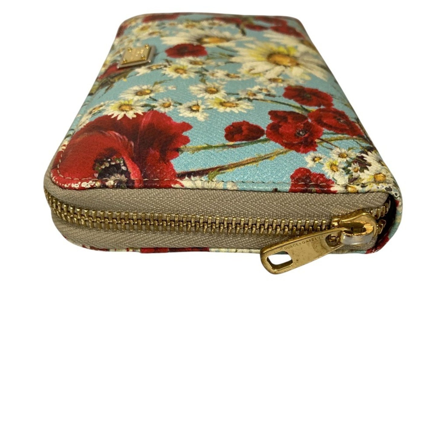 Dolce & Gabbana Floral Print Round Zip Long Wallet In Light Blue