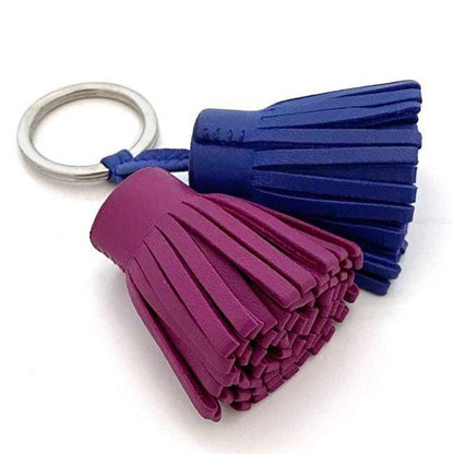 Herms Carmen Keychain Ec-23640 In Blue And Pink Leather. Hermes Tassel Keyring With Double Tassel