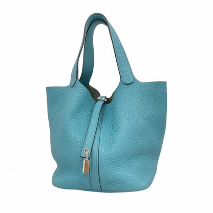 Hermes Herms Picotin Lock Mm Handbag In Taurillon Clemence Blue Atoll