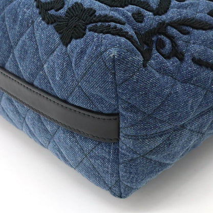 Prada Prada Corsaire Handbag Shoulder Bag Embroidery Quilted Denim Leather Bleu Blue Purchased At