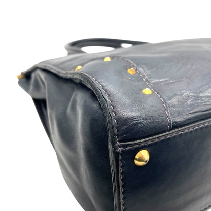 Gucci Handbag Tote Bag In Navy Blue Leather With Gold Hardware