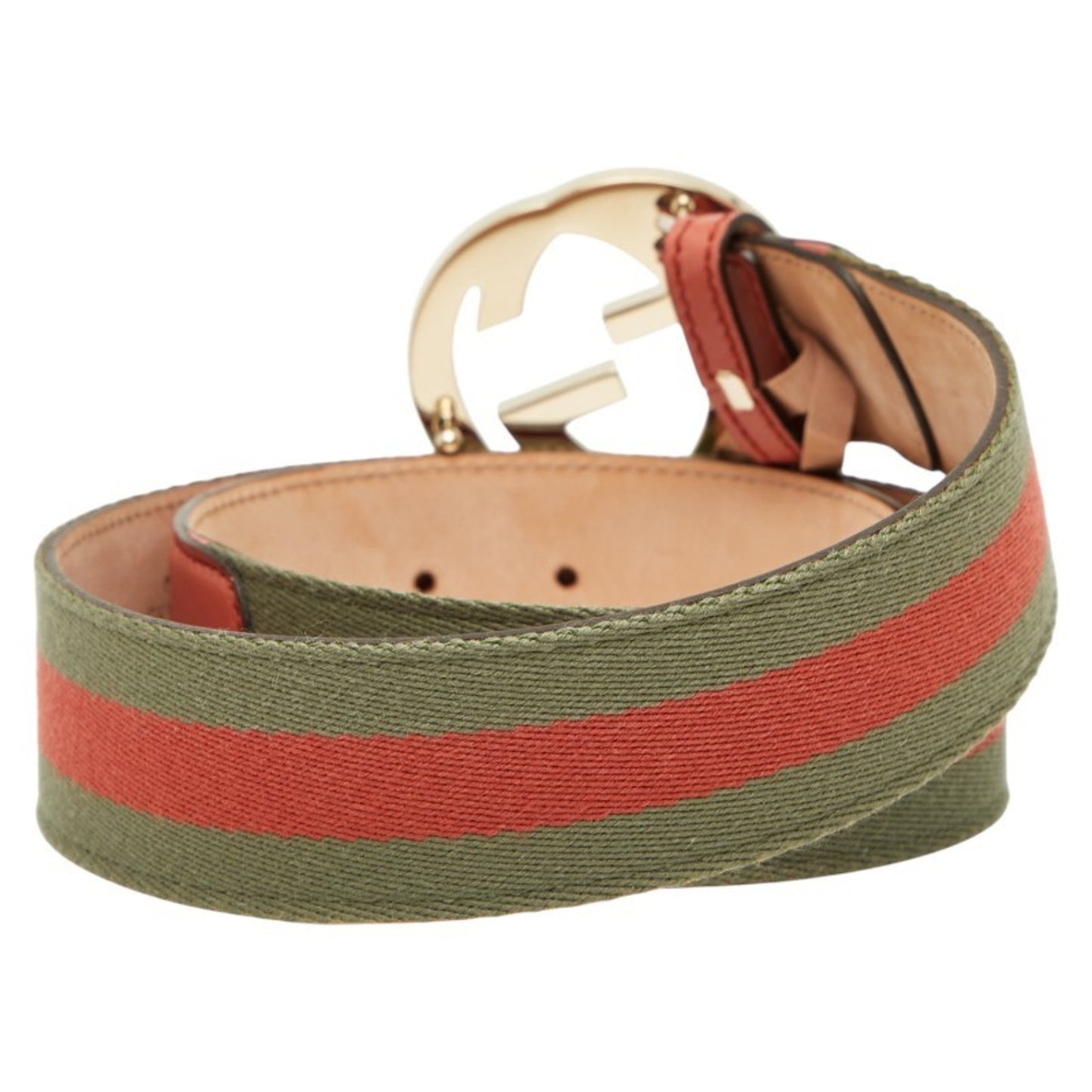 Gucci Interlocking G Belt 85.34 114876 Khaki Pink Leather Canvas