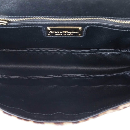 Salvatore Ferragamo Pony Leopard Print Vara Ribbon Chain Shoulder Bag Brown Au-21/E767