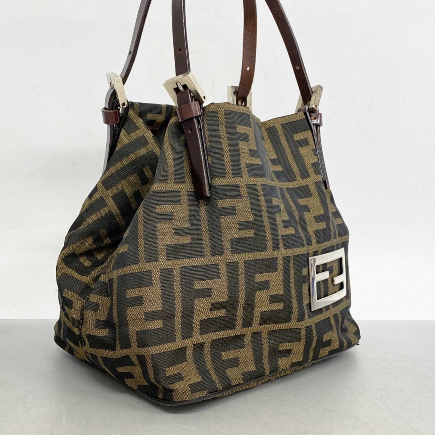 Fendi Zucca Nylon Canvas Handbag In Brown