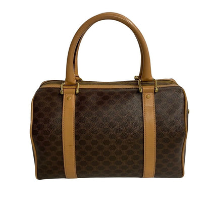 Celine Macadam Blason Triomphe Pattern Leather Handbag Boston Bag Brown 19338
