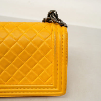 Chanel Shoulder Bag Boy Chain Lambskin Yellow