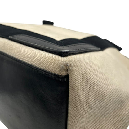 Balenciaga Cabas Handbag Tote Bag In White And Black Canvas With Leather Pouch