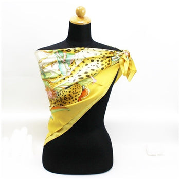Salvatore Ferragamo Silk Scarf Muffler Leopard Print Yellow