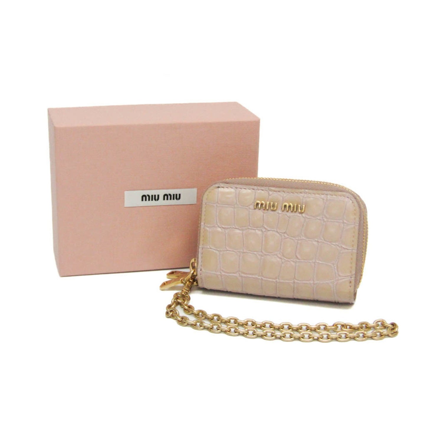 Miu Miu Double Zipper 5Mc078 Leather Card Case Pink Beige