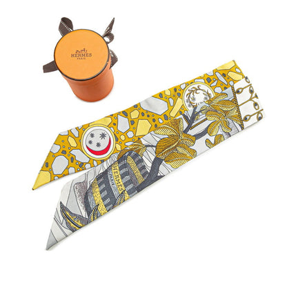 Hermes Twilly La Danse Des Amazones Amazon Dance Scarf Muffler White Yellow Multicolor Silk