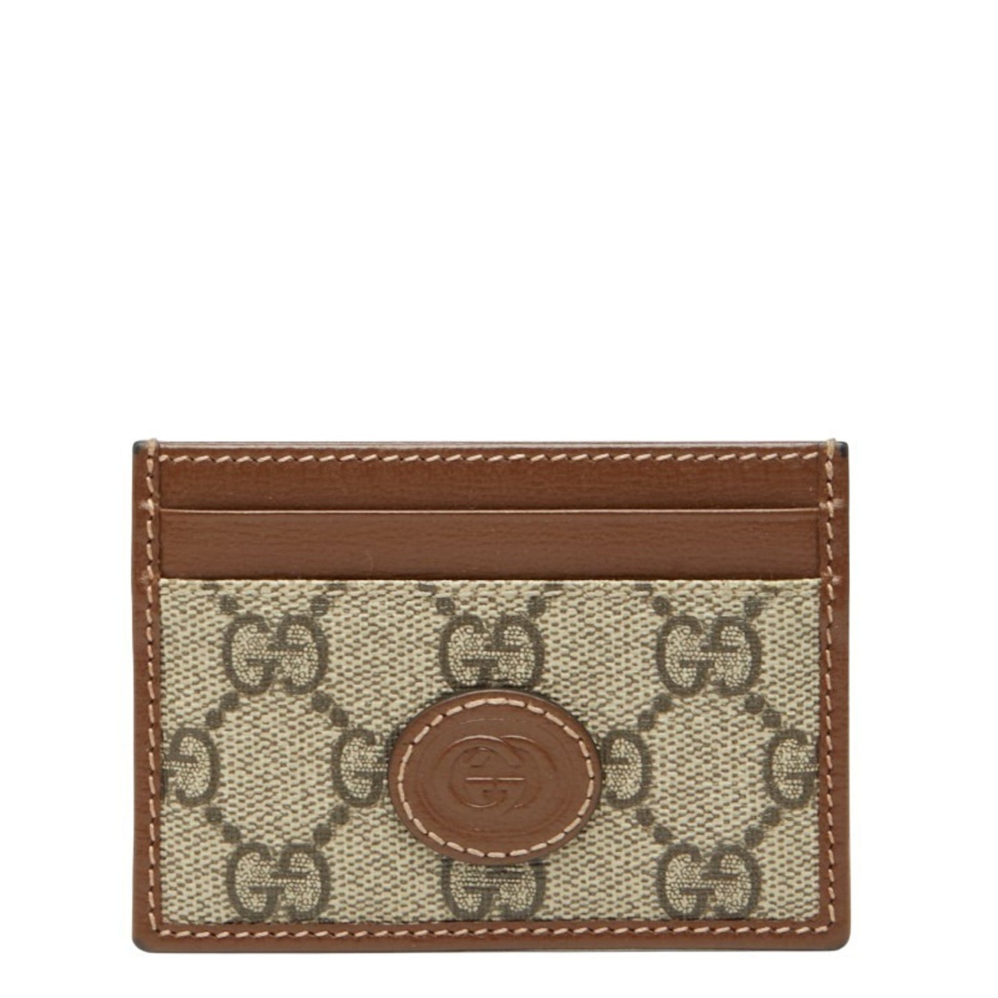 Gucci Gg Supreme Business Card Case 673002 Beige Brown Leather