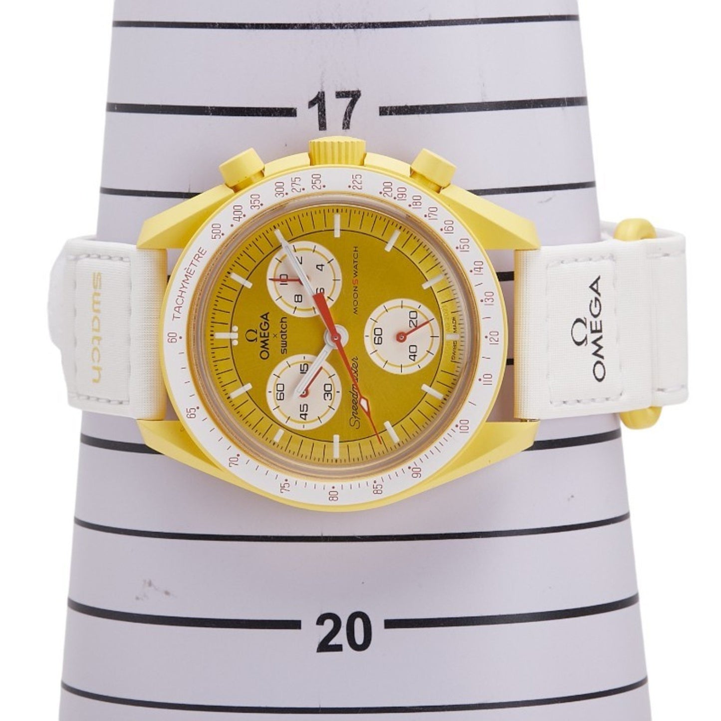 Omega X Swatch Speedmaster Moon Mission To The Sun Watch So33J100 Quartz Gold Dial Ceramic Nylon